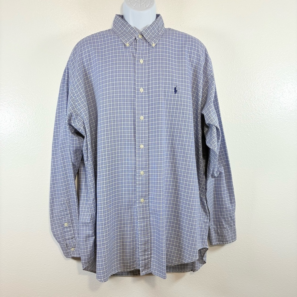 Ralph Lauren Blake Blue Plaid 100% Cotton Button-Down Shirt SzXL Preppy